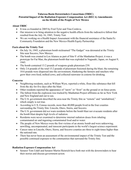 Tularosa Basin Downwinders Consortium (TBDC) Potential Impact of the Radiation Exposure Compensation Act (RECA) Amendments on the Health of the People of New Mexico