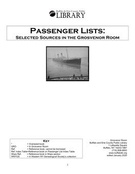 Passenger Lists: Selected Sources in the Grosvenor Room