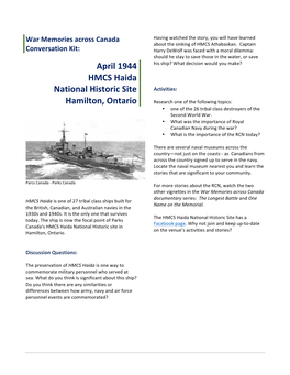 April 1944 HMCS Haida National Historic Site Hamilton, Ontario