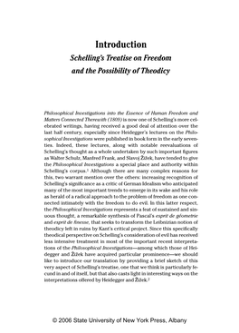 Introduction Schelling’S Treatise on Freedom and the Possibility of Theodicy