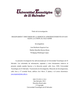 Imaginarios Y Discursos De La Herencia Afrodescendiente En San Alejo, La Unión, El Salvador