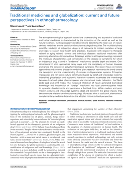 Traditional Medicines and Globalization: Current and Future Perspectives in Ethnopharmacology