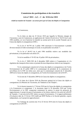 Avis Du 10 Février 2011 Relatif Au Transfert De Transdev Au Secteur