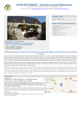 GITES DE FRANCE - Calvados Accueil Réservation Campus Effiscience 9 Rue Sedar Senghor, CS70450 - 14461 COLOMBELLES CEDEX