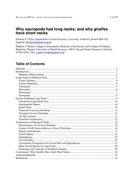 Why Sauropods Had Long Necks; and Why Giraffes Have Short Necks