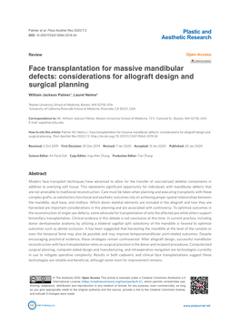 Face Transplantation for Massive Mandibular Defects: Considerations for Allograft Design and Surgical Planning