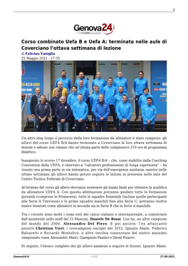 Corso Combinato Uefa B E Uefa A: Terminata Nelle Aule Di Coverciano L’Ottava Settimana Di Lezione Di Felicino Vaniglia 25 Maggio 2021 – 17:35