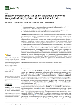 Effects of Several Chemicals on the Migration Behavior of Bursaphelenchus Xylophilus (Steiner & Buhrer) Nickle