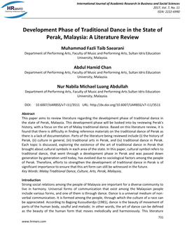 Development Phase of Traditional Dance in the State of Perak, Malaysia: a Literature Review
