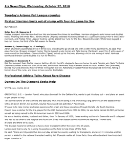 A's News Clips, Wednesday, October 27, 2010 Tuesday's Arizona Fall