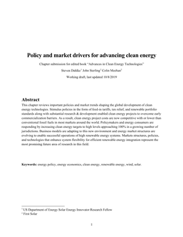 Policy and Market Drivers for Advancing Clean Energy