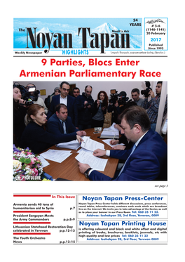 9 Parties, Blocs Enter Armenian Parliamentary Race