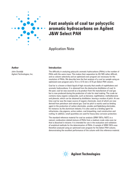 Fast Analysis of Coal Tar Polycyclic Aromatic Hydrocarbons on Agilent J&W Select PAH