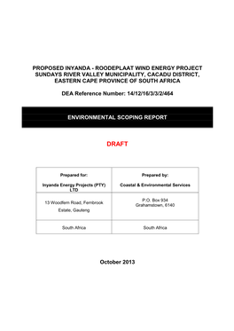 Proposed Inyanda - Roodeplaat Wind Energy Project Sundays River Valley Municipality, Cacadu District, Eastern Cape Province of South Africa