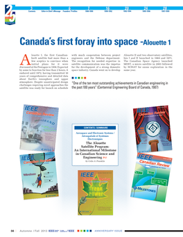 Canada's First Foray Into Space -Alouette 1