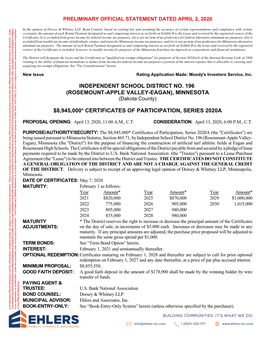 Independent School District No. 196 (Rosemount-Apple Valley- PROPOSAL OPENING Issue New Herein