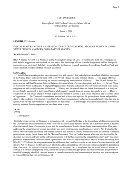 Sexual Abuse of Women in United States Prisons: a Modern Corollary of Slavery