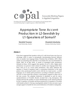 Appropriate Tone Accent Production in L2-Swedish by L1-Speakers of Somali?