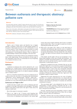 Between Euthanasia and Therapeutic Obstinacy: Palliative Care