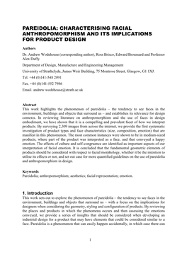 Pareidolia: Characterising Facial Anthropomorphism and Its Implications for Product Design