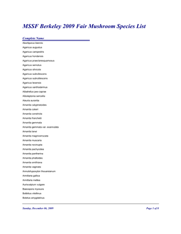 MSSF Berkeley 2009 Fair Mushroom Species List