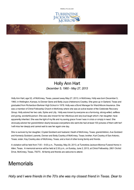 Holly Ann Hart December 5, 1960 - May 27, 2013