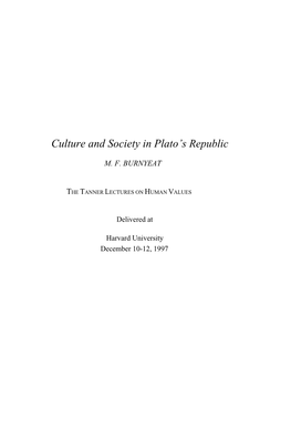 Culture and Society in Plato's Republic