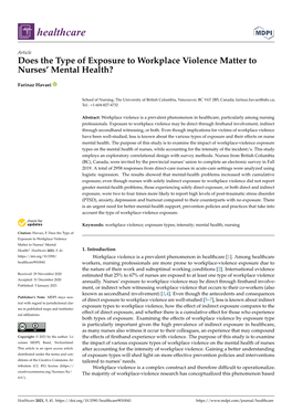 Does the Type of Exposure to Workplace Violence Matter to Nurses’ Mental Health?