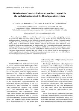 Distribution of Rare Earth Elements and Heavy Metals in the Surficial Sediments of the Himalayan River System