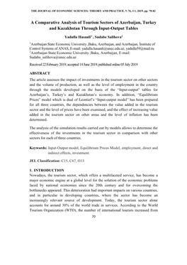 A Comparative Analysis of Tourism Sectors of Azerbaijan, Turkey and Kazakhstan Through İnput-Output Tables