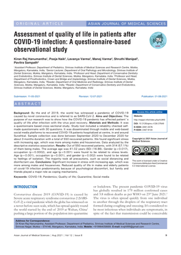 Assessment of Quality of Life in Patients After COVID-19 Infection: a Questionnaire-Based Observational Study