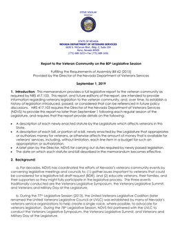 Report to the Veteran Community on the 80Th Legislative Session