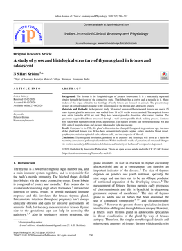 A Study of Gross and Histological Structure of Thymus Gland in Fetuses and Adolescent