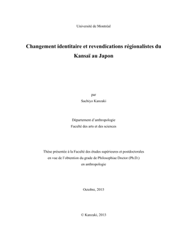 Changement Identitaire Et Revendications Régionalistes Du Kansaï Au Japon