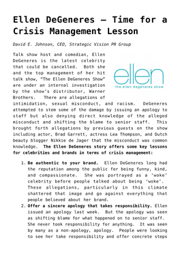 Ellen Degeneres — Time for a Crisis Management Lesson