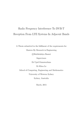 Radio Frequency Interference to DVB-T Reception from LTE Systems in Adjacent Bands