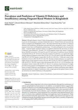 Prevalence and Predictors of Vitamin D Deficiency and Insufficiency