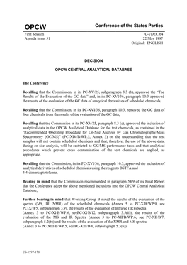 Conference of the States Parties First Session C-I/DEC.64 Agenda Items 51 22 May 1997 Original: ENGLISH