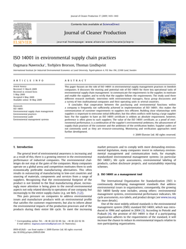 ISO 14001 in Environmental Supply Chain Practices