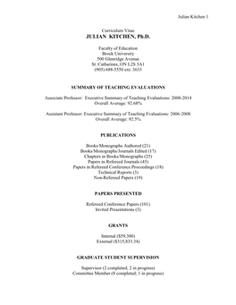 Julian Kitchen 1 Curriculum Vitae