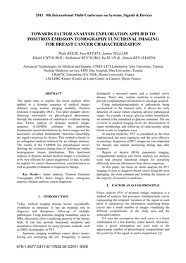 Towards Factor Analysis Exploration Applied to Positron Emission Tomography Functional Imaging for Breast Cancer Characterization