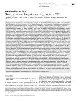 Mood, Stress and Longevity: Convergence on ANK3