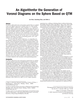 An Algorithm for the Generation of Voronoi Diagrams on the Sphere