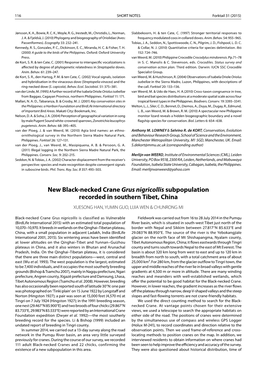 New Black-Necked Crane Grus Nigricollis Subpopulation Recorded in Southern Tibet, China XUESONG HAN, YUMIN GUO, LIJIA WEN & CHUNRONG MI