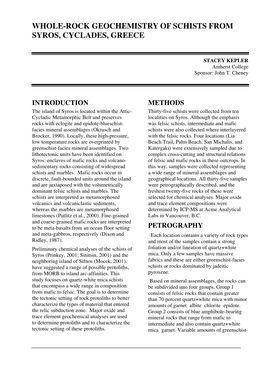 Whole-Rock Geochemistry of Schists from Syros, Cyclades, Greece