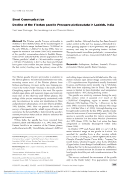 Decline of the Tibetan Gazelle Procapra Picticaudata in Ladakh, India