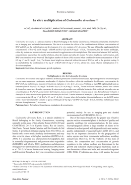 In Vitro Multiplication of Codonanthe Devosiana(1)