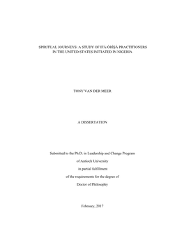 Spiritual Journeys: a Study of Ifá/Òrìṣà Practitioners in the United States Initiated in Nigeria