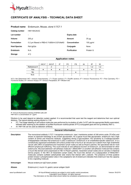 Certificate of Analysis – Technical Data Sheet
