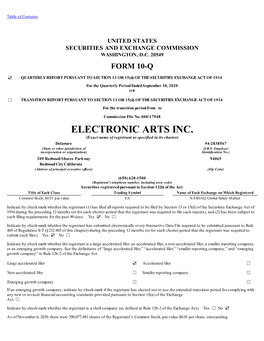 ELECTRONIC ARTS INC. (Exact Name of Registrant As Specified in Its Charter) Delaware 94-2838567 (State Or Other Jurisdiction of (I.R.S